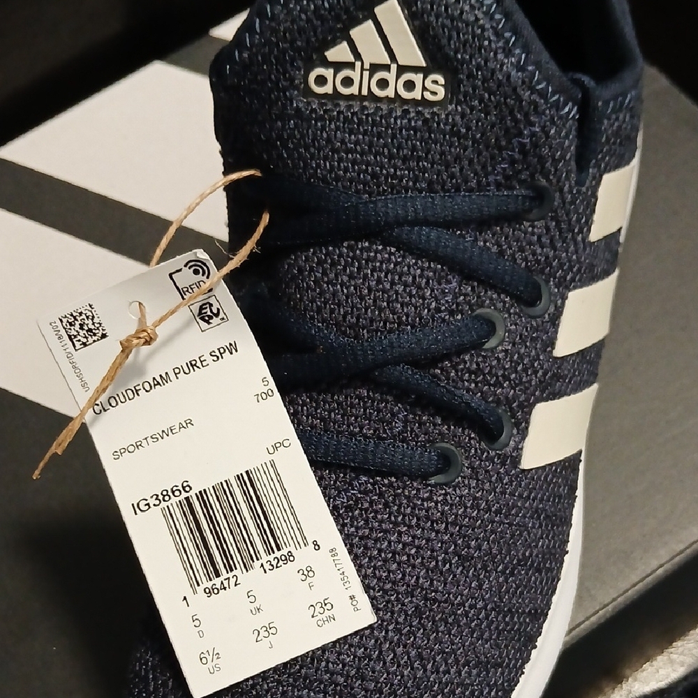 Adidas Blue and White Athletic Shoes with Knit Upper - Picture 2 of 5